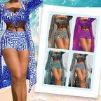 Driedelige badkledingset met geometrische print voor dames