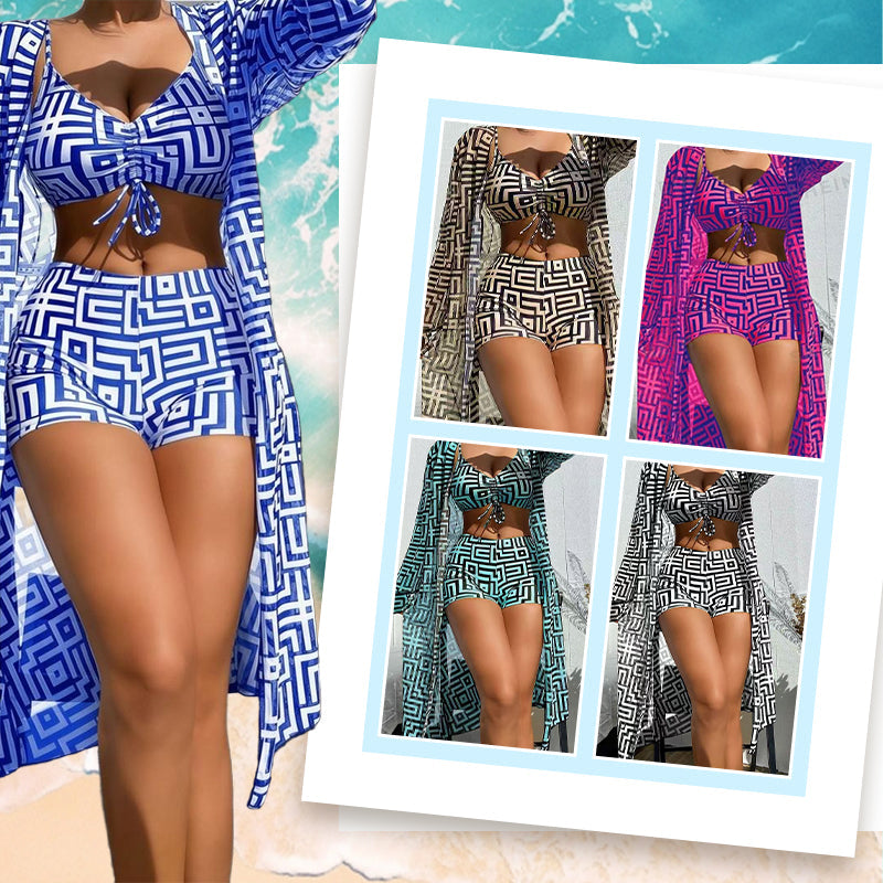 Driedelige badkledingset met geometrische print voor dames