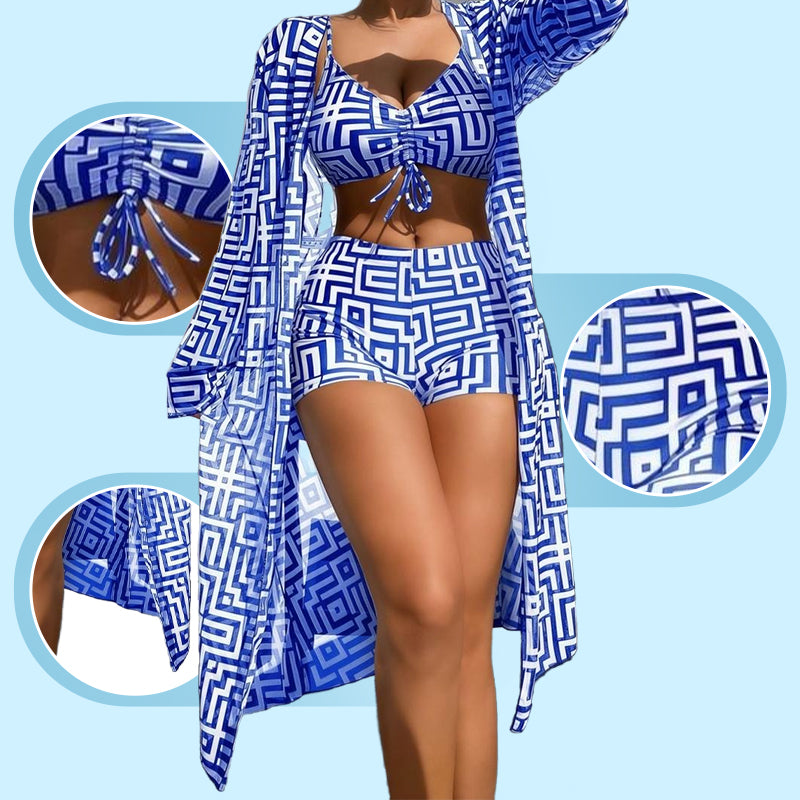 Driedelige badkledingset met geometrische print voor dames