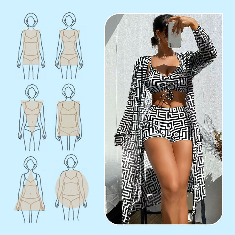 Driedelige badkledingset met geometrische print voor dames