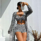 Driedelige badkledingset met geometrische print voor dames