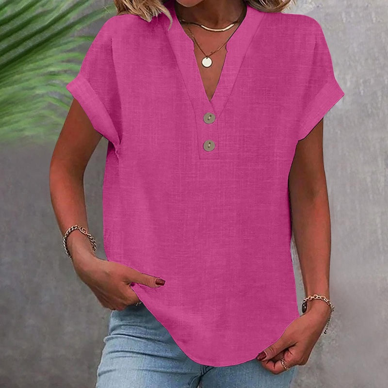 Women's V-Neck T-Shirt with Button Placket