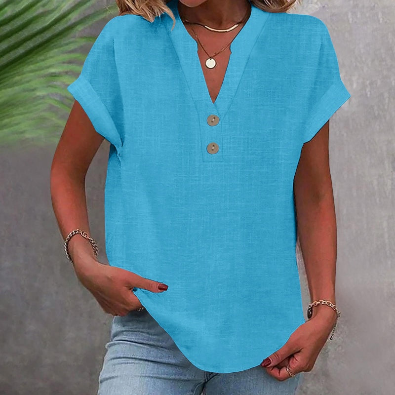 Women's V-Neck T-Shirt with Button Placket