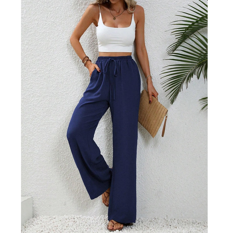 Lässige Damenhose mit hoher Taille und weitem Bein