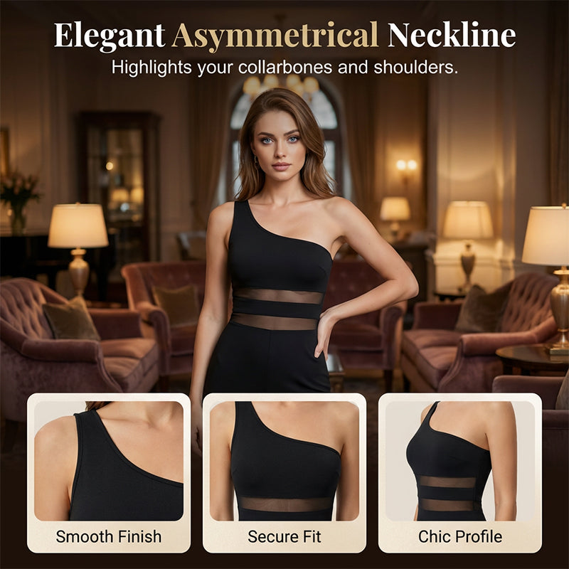 2026 New Arrival One-Shoulder Mesh Panel Wide-Leg Jumpsuit