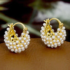 Faux Pearl Basket Hoop Earrings