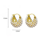 Faux Pearl Basket Hoop Earrings