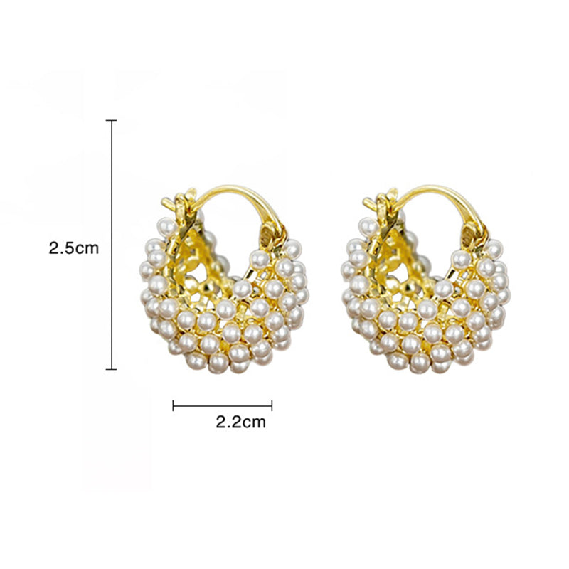 Faux Pearl Basket Hoop Earrings