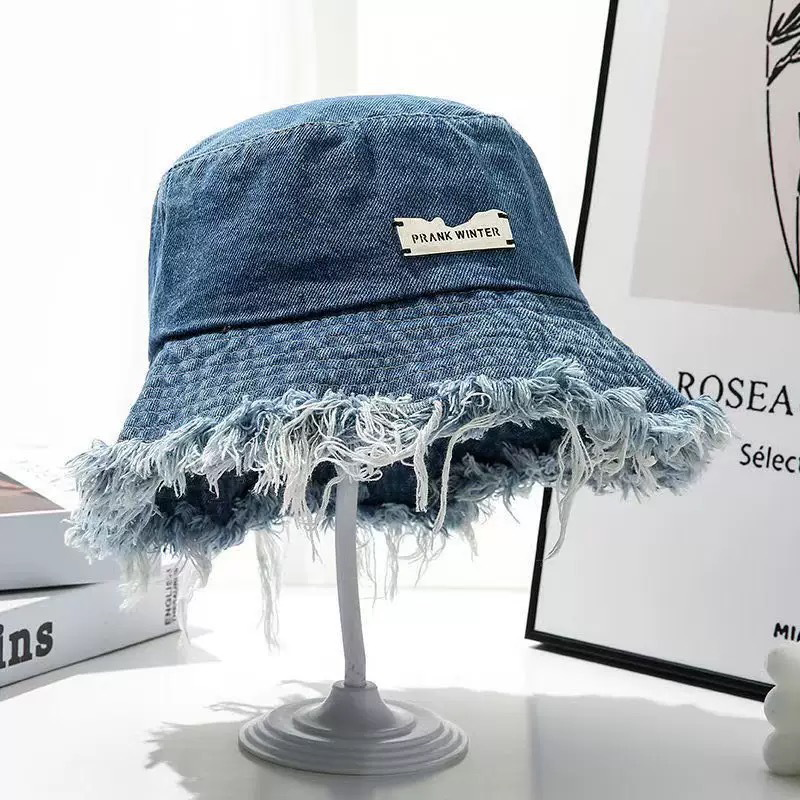Stylish Layered Fray Denim Sun Protection Hat