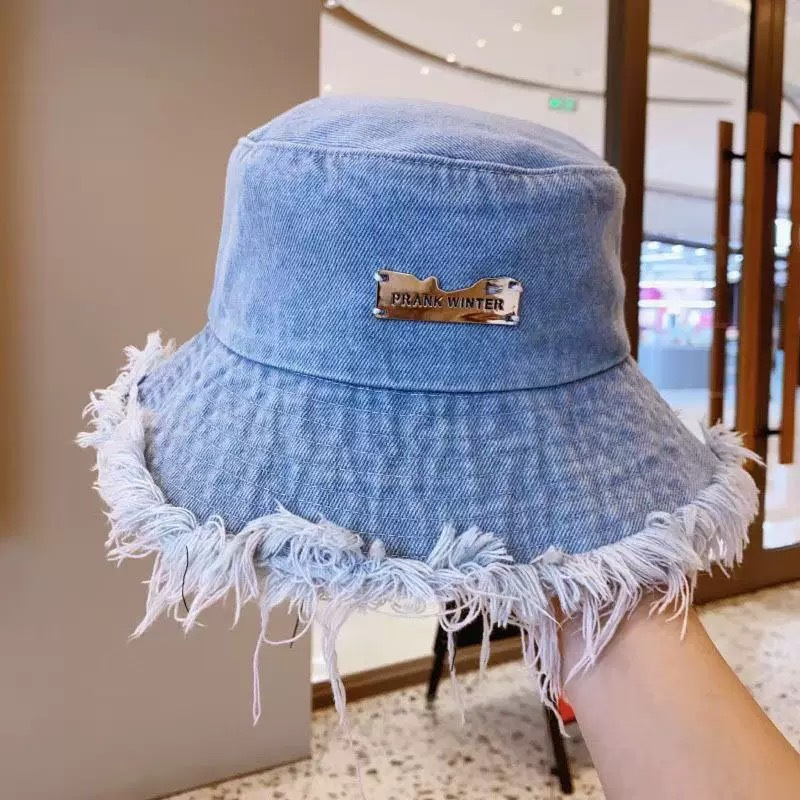 Stylish Layered Fray Denim Sun Protection Hat