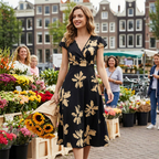 Casual damesjurk met print, V-hals en ruches