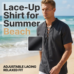 Lässiges Herrenhemd mit Schnürung und kurzen Ärmeln