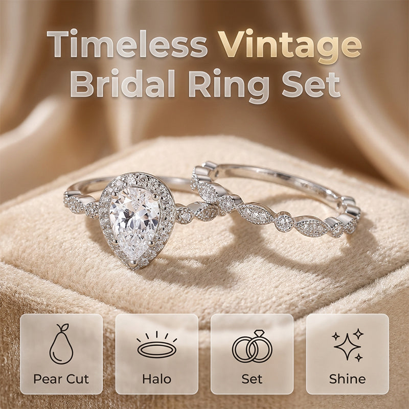 Pear-Shaped Teardrop Engagement Ring Set