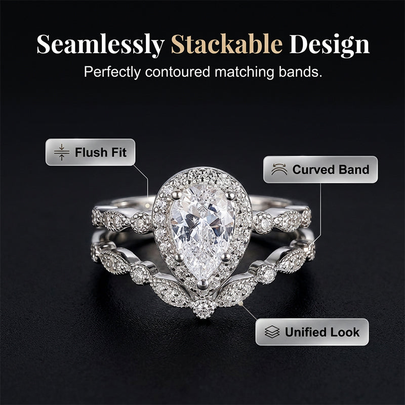 Pear-Shaped Teardrop Engagement Ring Set
