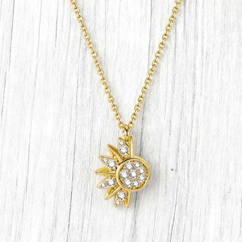 Sun and Moon Pendant Necklace with Rhinestones