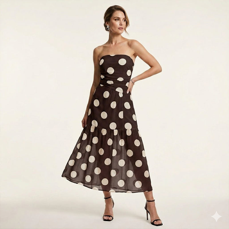 Nieuwste modellen 2026-Elegante strapless jurk met stippen en laagjes