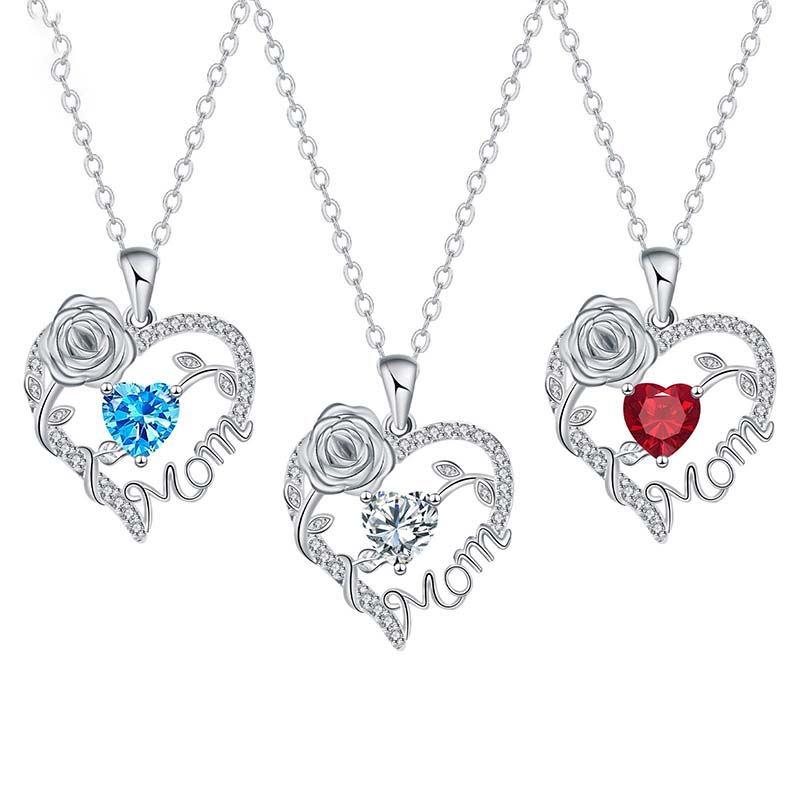 Rose Heart Mom Pendant Necklace