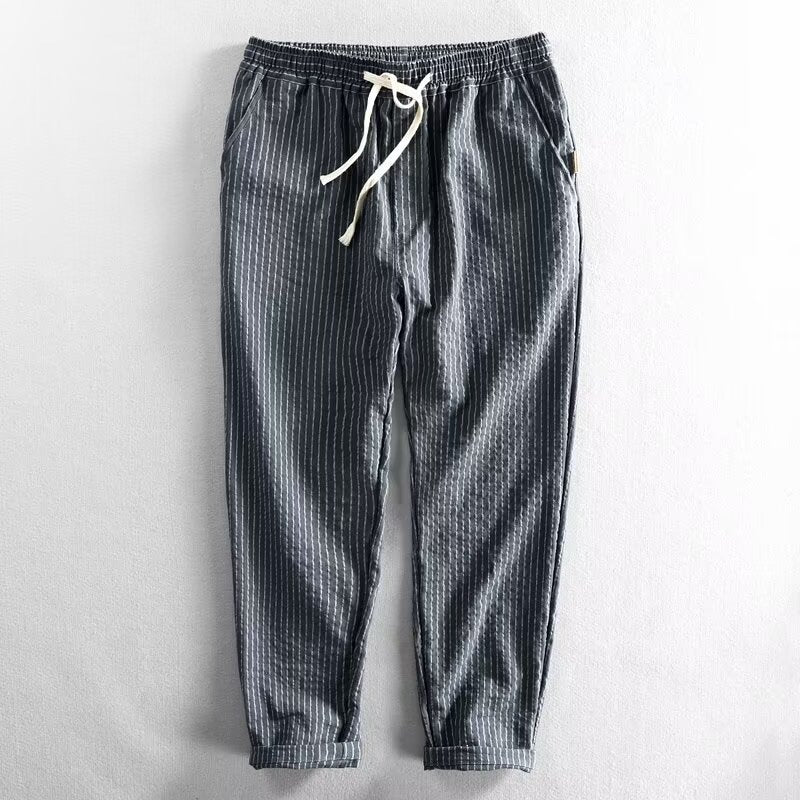 Casual broek voor heren van linnenmix met strepen
