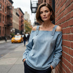 Women's Fashion Wide Strap Denim Top
