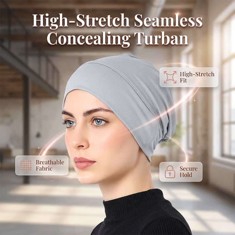 Kostenlose weiche Stretch-Turbanmütze ¨C Milchseidenstoff und rutschfester Sitz ¨C Haarvolumen-Kaschierer ¨C vielseitig unter dem Kopftuch tragbar
