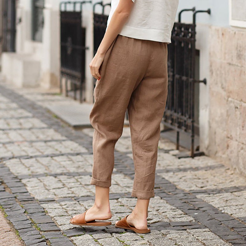 Linen-Cotton Women's Large Size Loose Pants