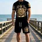 Herren-Set aus T-Shirt und Shorts mit goldenem Wappenaufdruck