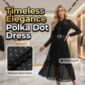 Elegante midi-jurk met stippen en strikkraag