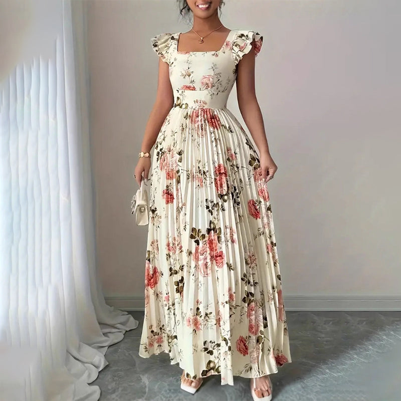 Elegantes plissiertes Maxikleid mit Blumenmuster