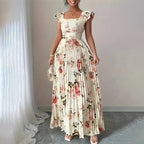 Elegantes plissiertes Maxikleid mit Blumenmuster
