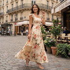 Elegantes plissiertes Maxikleid mit Blumenmuster