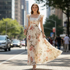 Elegantes plissiertes Maxikleid mit Blumenmuster