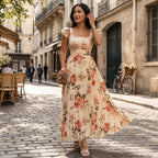 Elegantes plissiertes Maxikleid mit Blumenmuster