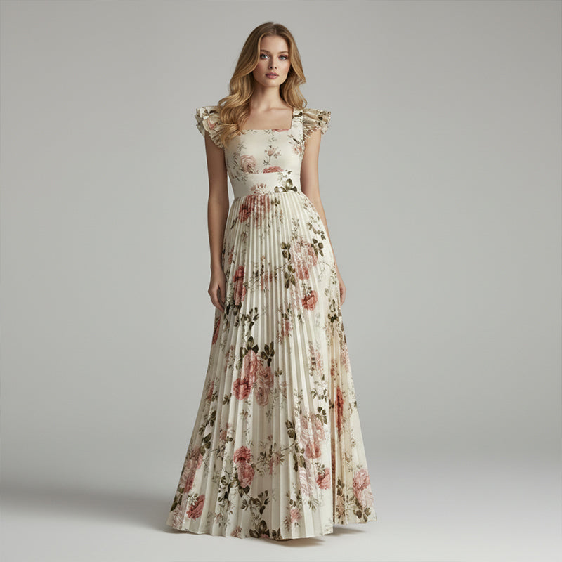 Elegantes plissiertes Maxikleid mit Blumenmuster