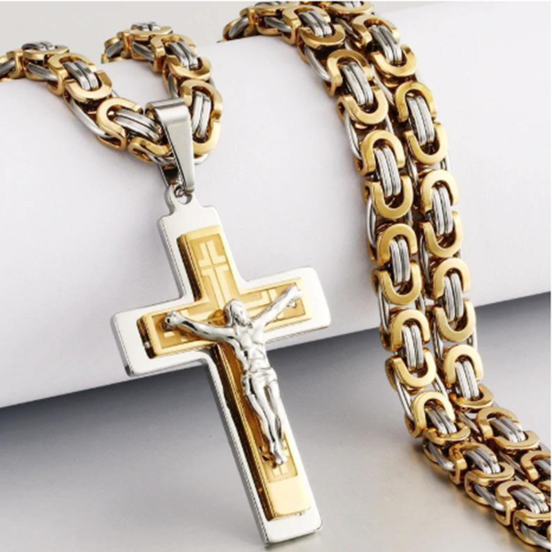 Men's Vintage Chain Necklace with Cross Pendant