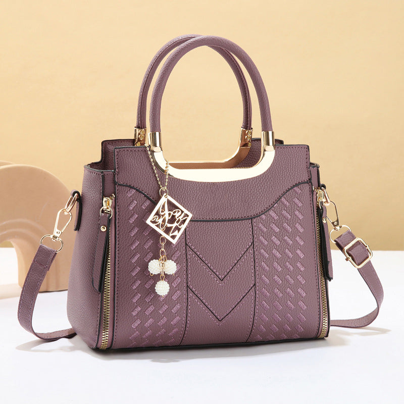 Women's V-Stitched Satchel ¨C Gold Hardware, Multi-Compartment, Top-Handle