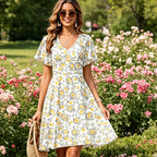 Women Floral Print V-Neck Dress