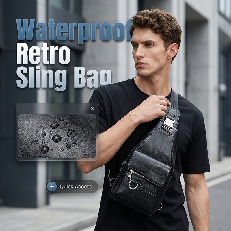 NOW Men's Retro Waterproof Faux Leather Sling Chest Bag ¨C Water-Resistant, Intelligent Storage & Ergonomic Comfort