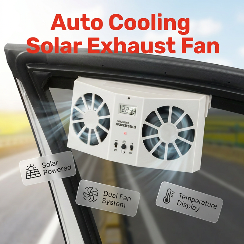 Solarbetriebener Auto-Abluftventilator ¨C doppelte Turbobelüftung und Temperaturanzeige