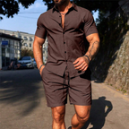 Casual set voor heren met shirt met korte mouwen en shorts