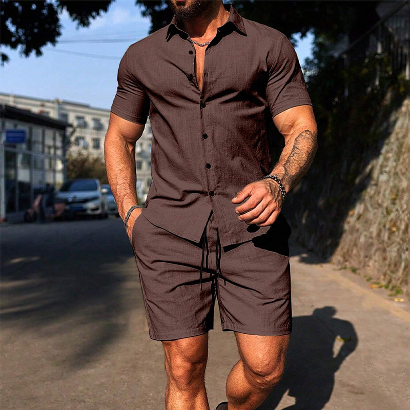 Casual set voor heren met shirt met korte mouwen en shorts