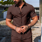 Casual set voor heren met shirt met korte mouwen en shorts