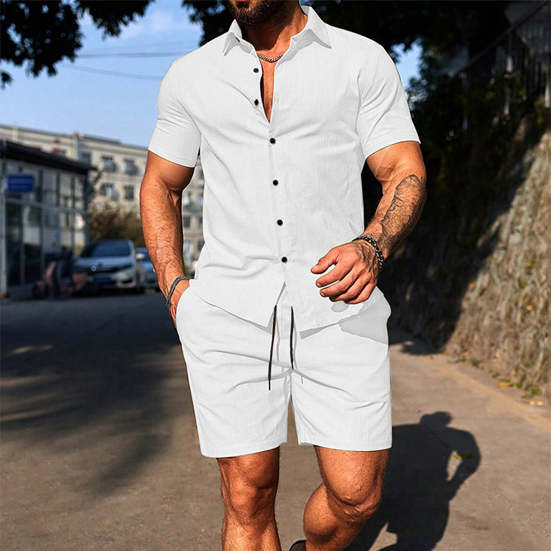Casual set voor heren met shirt met korte mouwen en shorts
