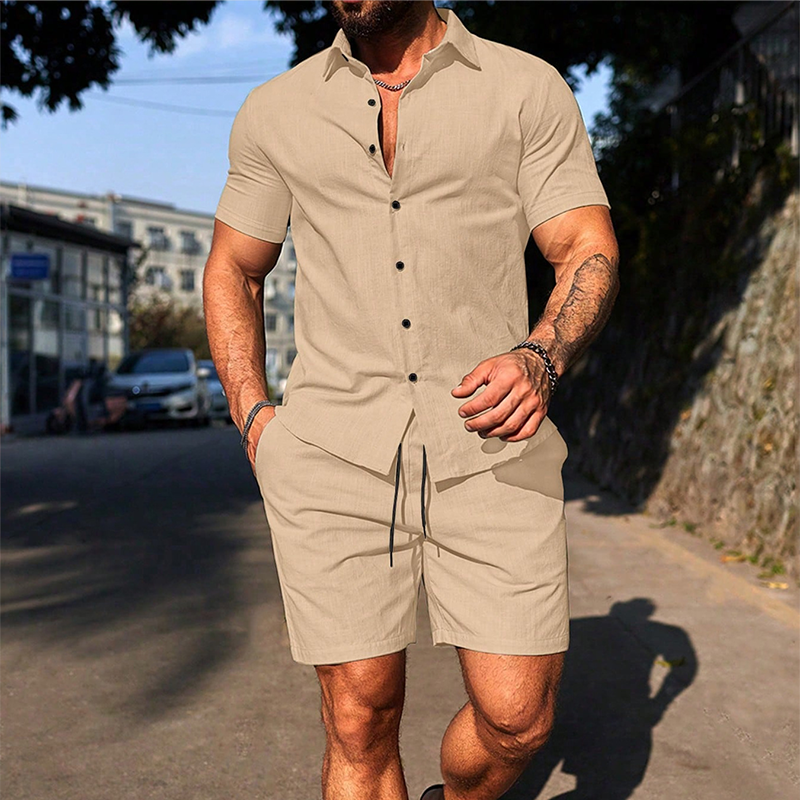 Casual set voor heren met shirt met korte mouwen en shorts
