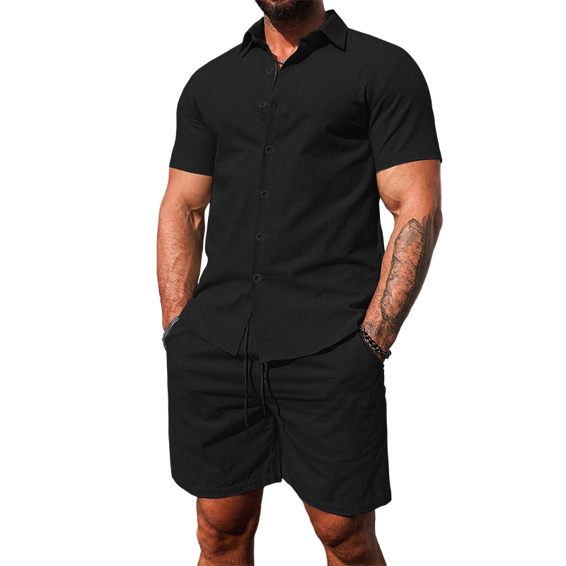 Casual set voor heren met shirt met korte mouwen en shorts