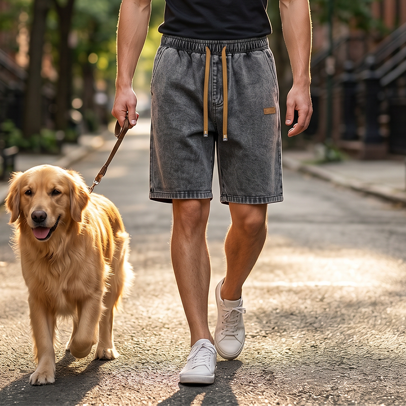 Men's Summer Lightweight Denim Shorts Loose Fit Casual Five-Point Pants