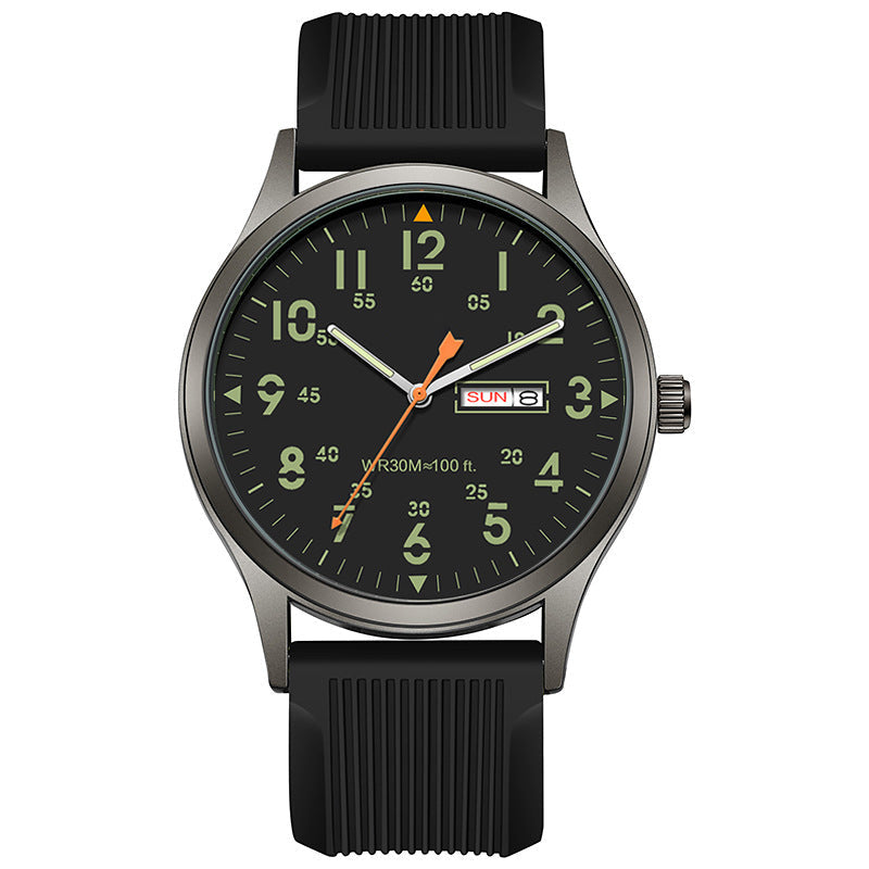 Quartzhorloge voor heren met lichtgevende wijzerplaat