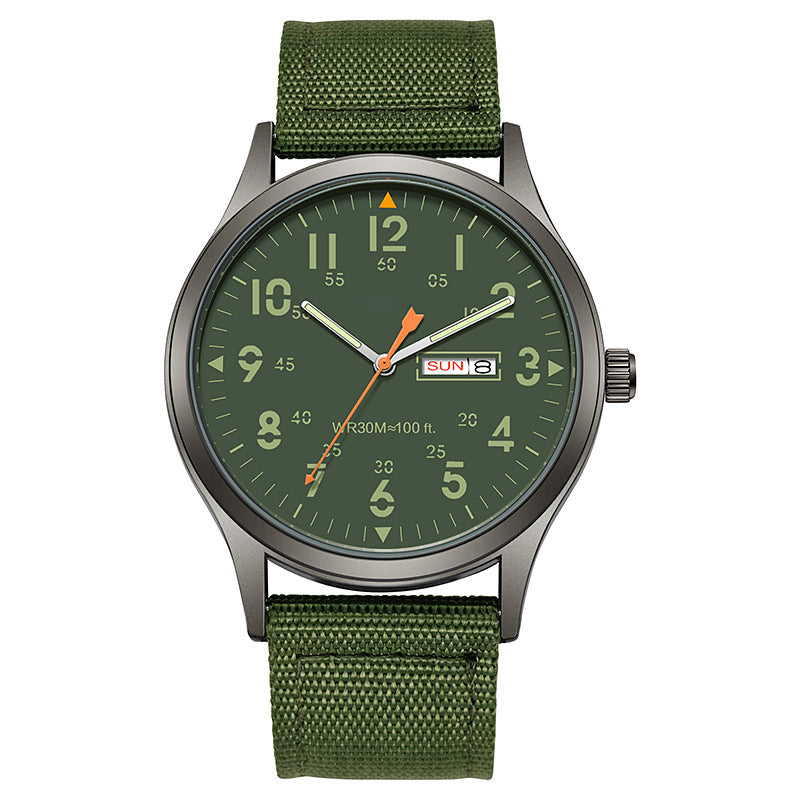 Quartzhorloge voor heren met lichtgevende wijzerplaat