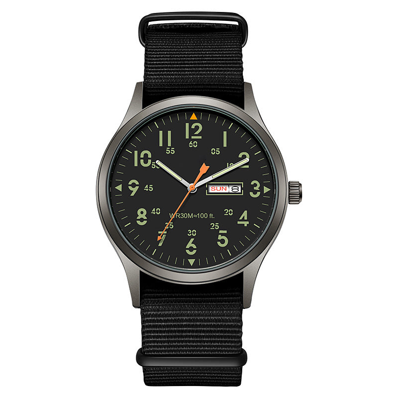 Quartzhorloge voor heren met lichtgevende wijzerplaat