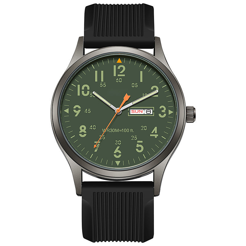 Quartzhorloge voor heren met lichtgevende wijzerplaat