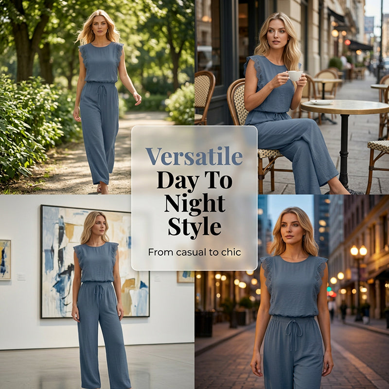 Damesloze top en wijde broek met wijde pijpen